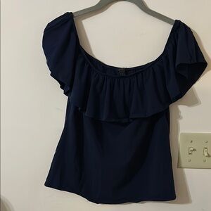 J. Crew Blue Off-the-Shoulder Ruffled T shirt top